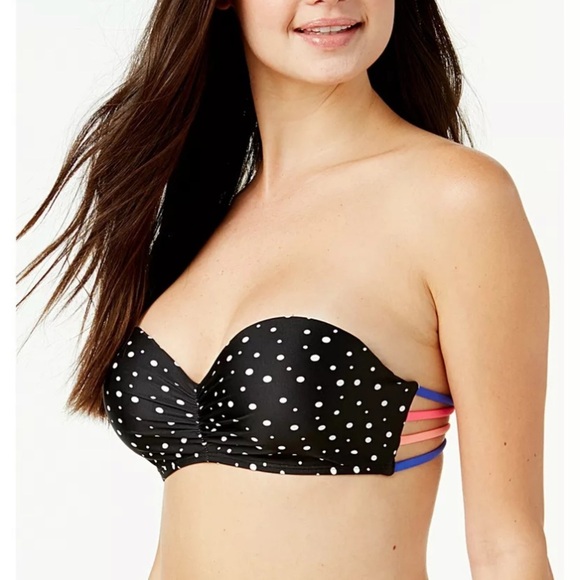 New California Waves Space Dot Bikini Top L Large Juniors Black Multicolor NWOT - Picture 1 of 8